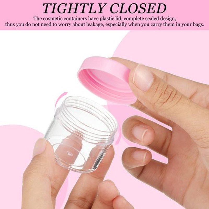 20 Pieces Round Pot Jars Plastic Cosmetic Containers Set with Lid for Liquid Creams Sample, 20 ml/ 0.7 oz (Fresh Pink Lid)