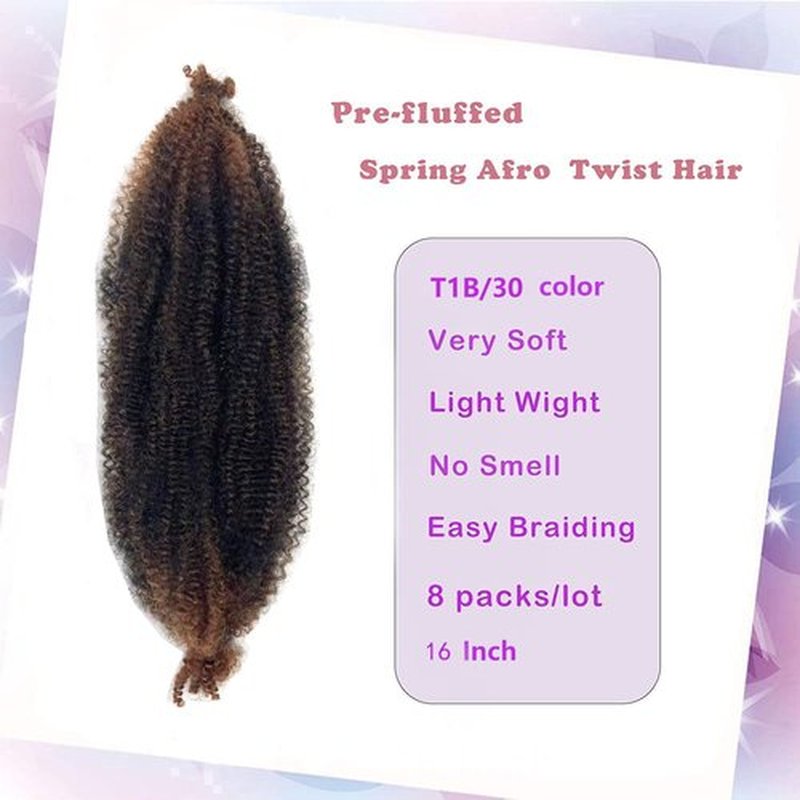 Marley Twist Braiding Hair 16 Inch Pre-Separated Springy Afro Twist Hair Extension 8 packs Afro Twist Crochet Hair Braids Spring Twist for Black Women(16 Inch, T1B/30#)