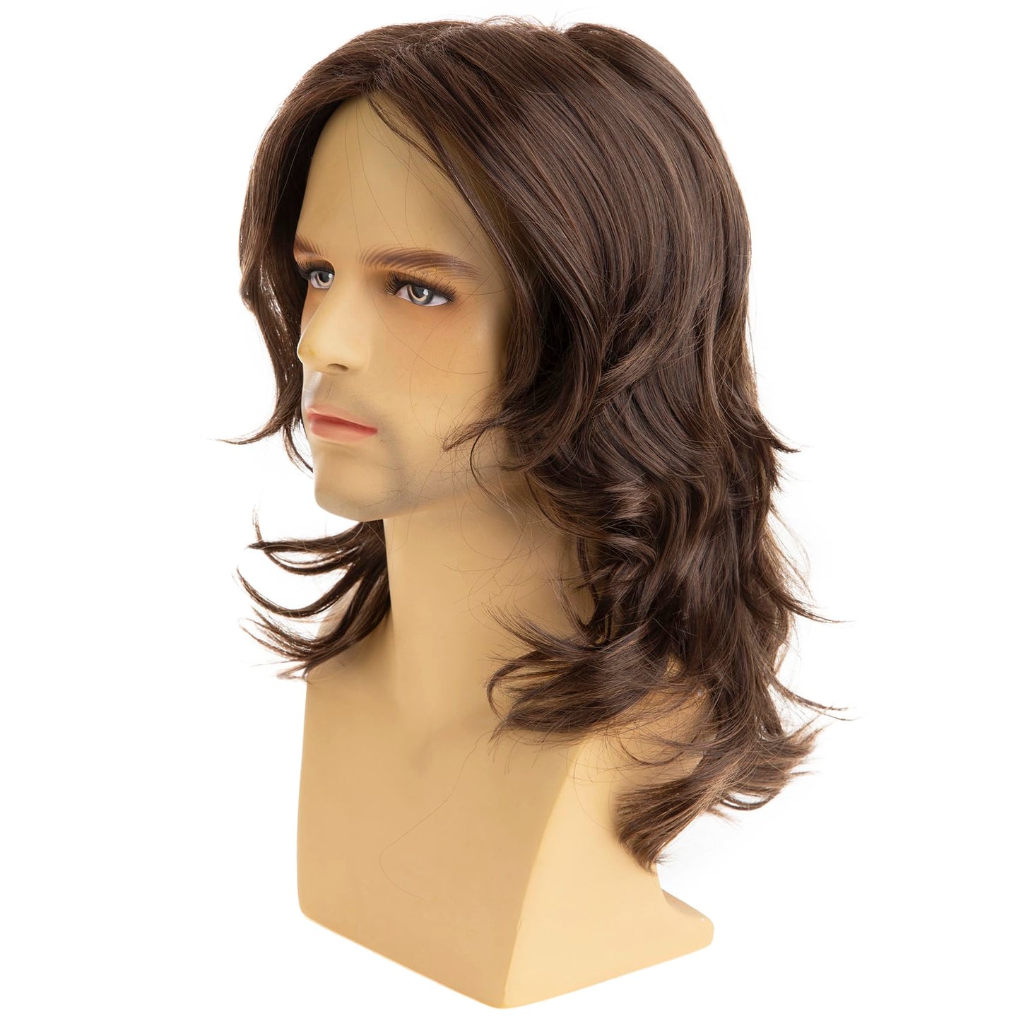 Baruisi Long Brown Wigs for Men Synthetic Layered Wavy Cosplay Party Wig