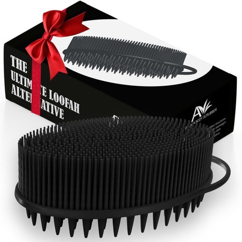 Avilana Silicone Exfoliating Body Scrubber – Dual-Sided Silicone Loofah for Shower, Body Scrubber for Men & Women, Gentle Loofa Alternative, Easy-to-Clean Silicone Body Scrubber (S3-Black)