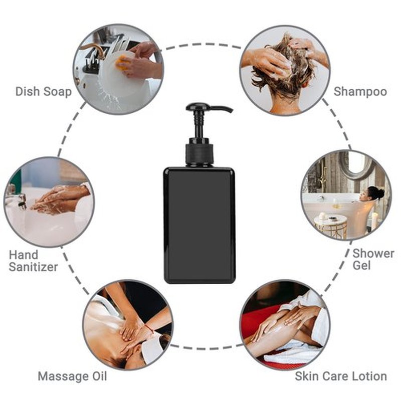 Suream Empty Shampoo Bottles with Pump, 3Pack 9.5oz/280ml Refillable Body Wash Dispensers for Shower, Black Plastic Countertop Soap Bottle for Bathroom, Kitchen Sink, Hotle, Salon