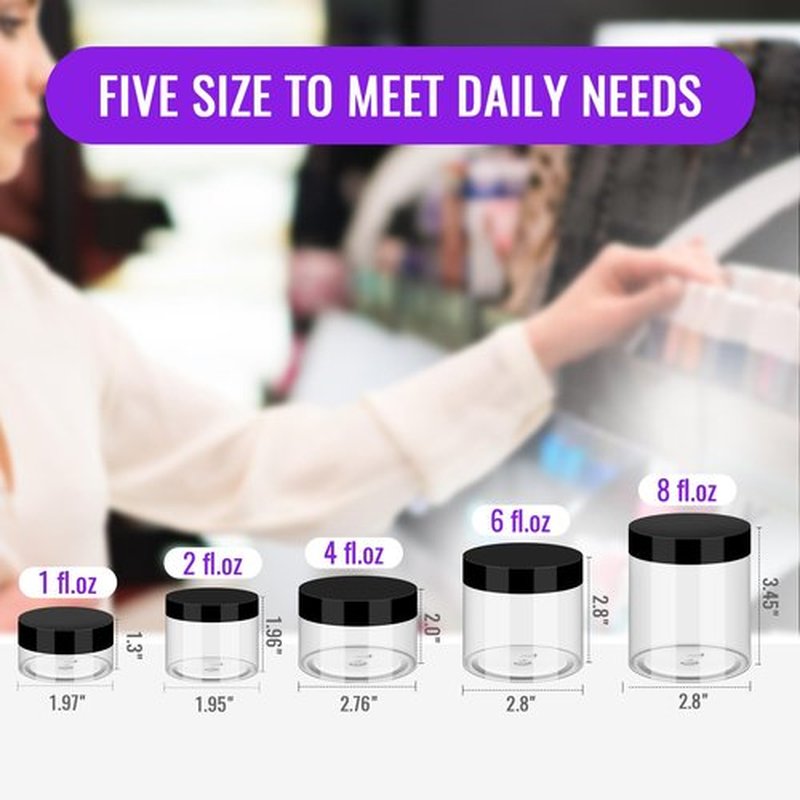 Jaisie.W 2 oz Plastic Jars with Lids 48Pack,Empty Small Plastic Jars with Lids for Storage, Round Clear Plastic Jars with Lids for Cream,Lotion,Powder,Ointment(2fl.oz,set of 48)