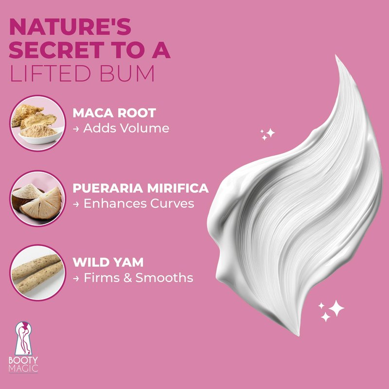 Booty Magic Butt Enhancement Cream - 6.0oz Butt Cream for Bigger Butt, Booty Cream Bigger Booty with Maca Root Extract, Pueraria Mirifica, Aloe Vera for Volume, Roundness and Softness