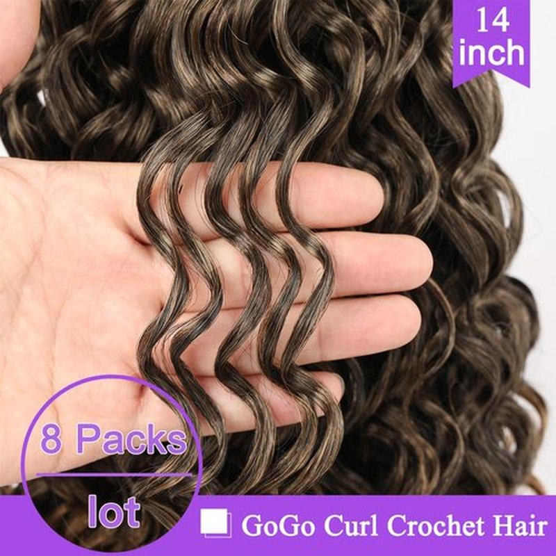ZRQ GoGo Curl Crochet Hair 14 Inch Curly Crochet Hair T27,8 Packs Ocean Wave Crochet Hair Natural Hairstyles,Ombre Beach Curl Water Wave Deep Twist Crochet Hair Extensions(14 Inch,T27)