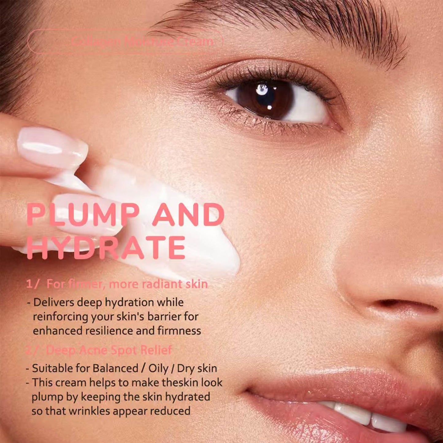 TWLBXMG Collagen Moisture Cream for Face, Triple Collagen & Niacinamide Firming, Anti-Wrinkle & Elasticity Boosting Face Cream, Hydrating Brightening Facial Moisturizer for All Skin Types, 1.69 Fl Oz