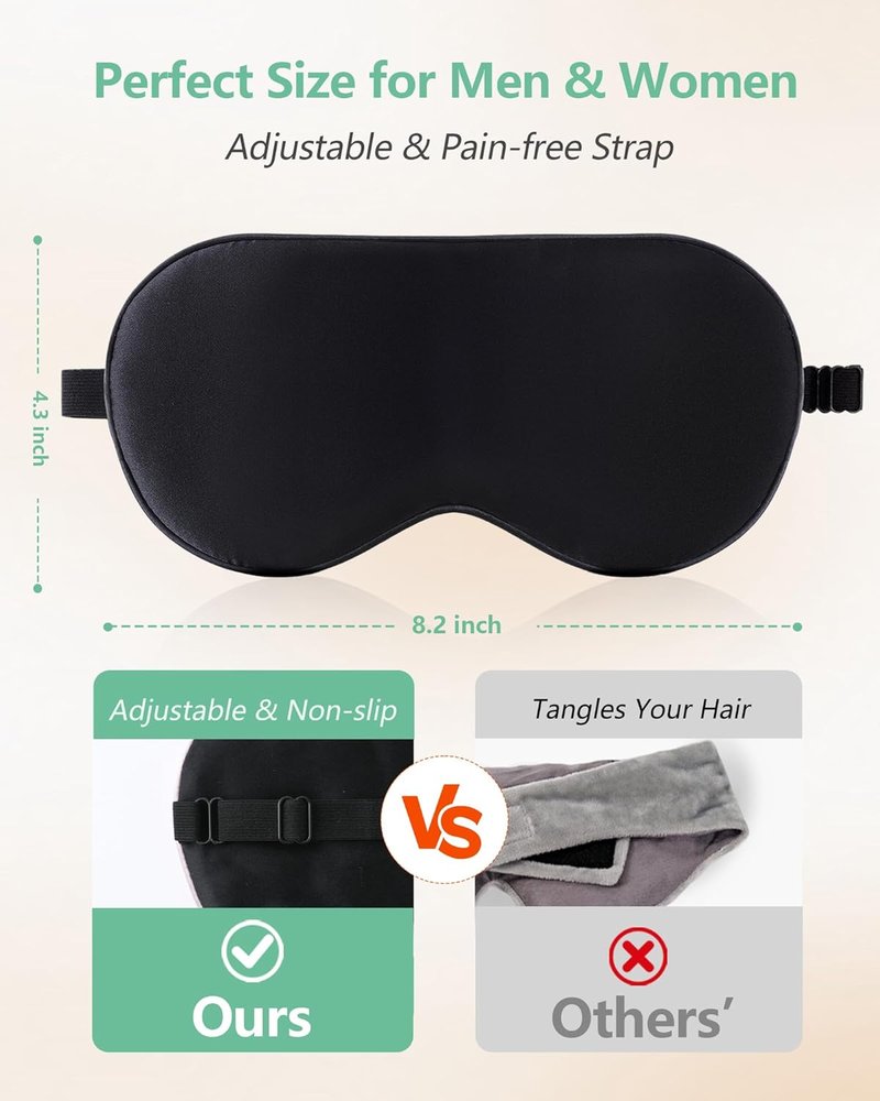 Real Mulberry Silk Sleep Masks - 2 Pack Adjustable Eye Masks | Block Light & Reduce Puffy Eyes (Black & Pastel Blue)