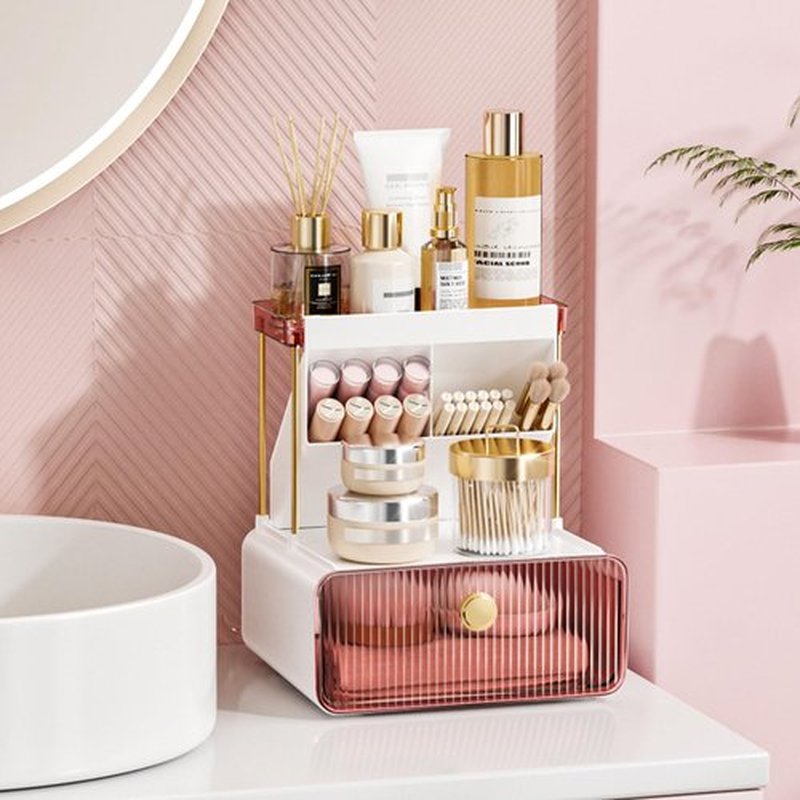 GPREESUS 2-Tier Makeup Organizers Countertop,Versatile Bathroom Counter Organizer,Cosmetic Make Up Organizers for Vanity,Cute Skincare Organizer (Blush)