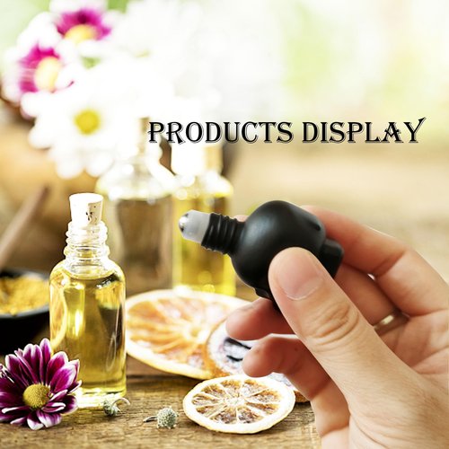 MINELEVEN 7 pcs Set 10ml Mini Skull Glass Oil Roller Bottles Leakproof Essential Oils Bottle for Storage and Travel (black)