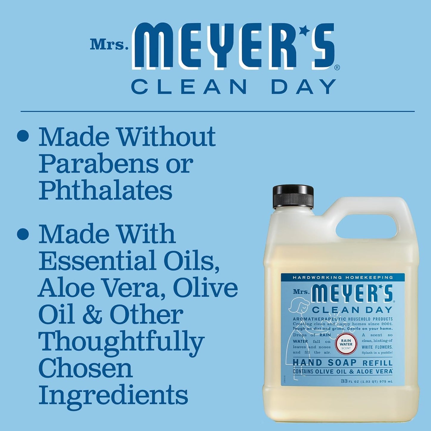 Mrs. Meyer's Liquid Hand Soap - Rainwater Scent | 33 oz Refill & 12.5 oz Bottle Set