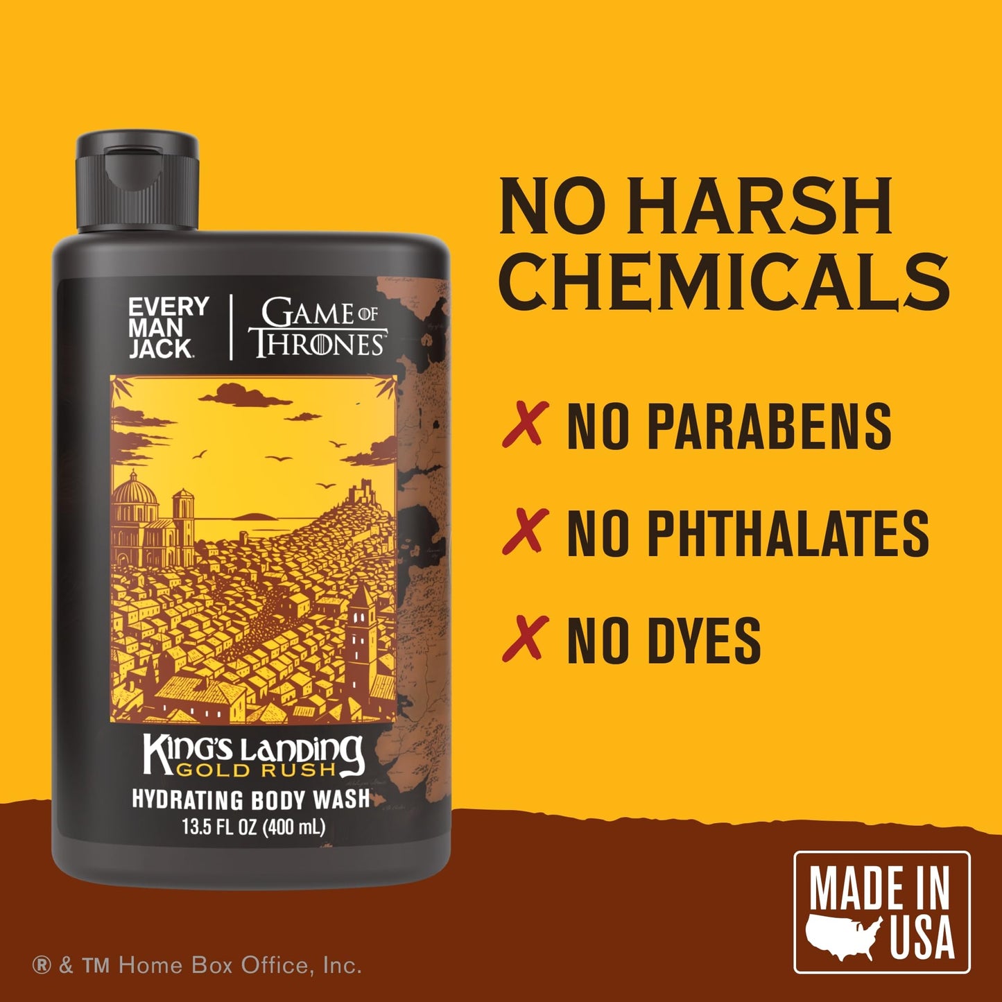 Every Man Jack Game of Thrones Collectors Body Wash - Clean Ingredients - King's Landing - Gold Rush Scent - 13.5 oz (Pack of 2)