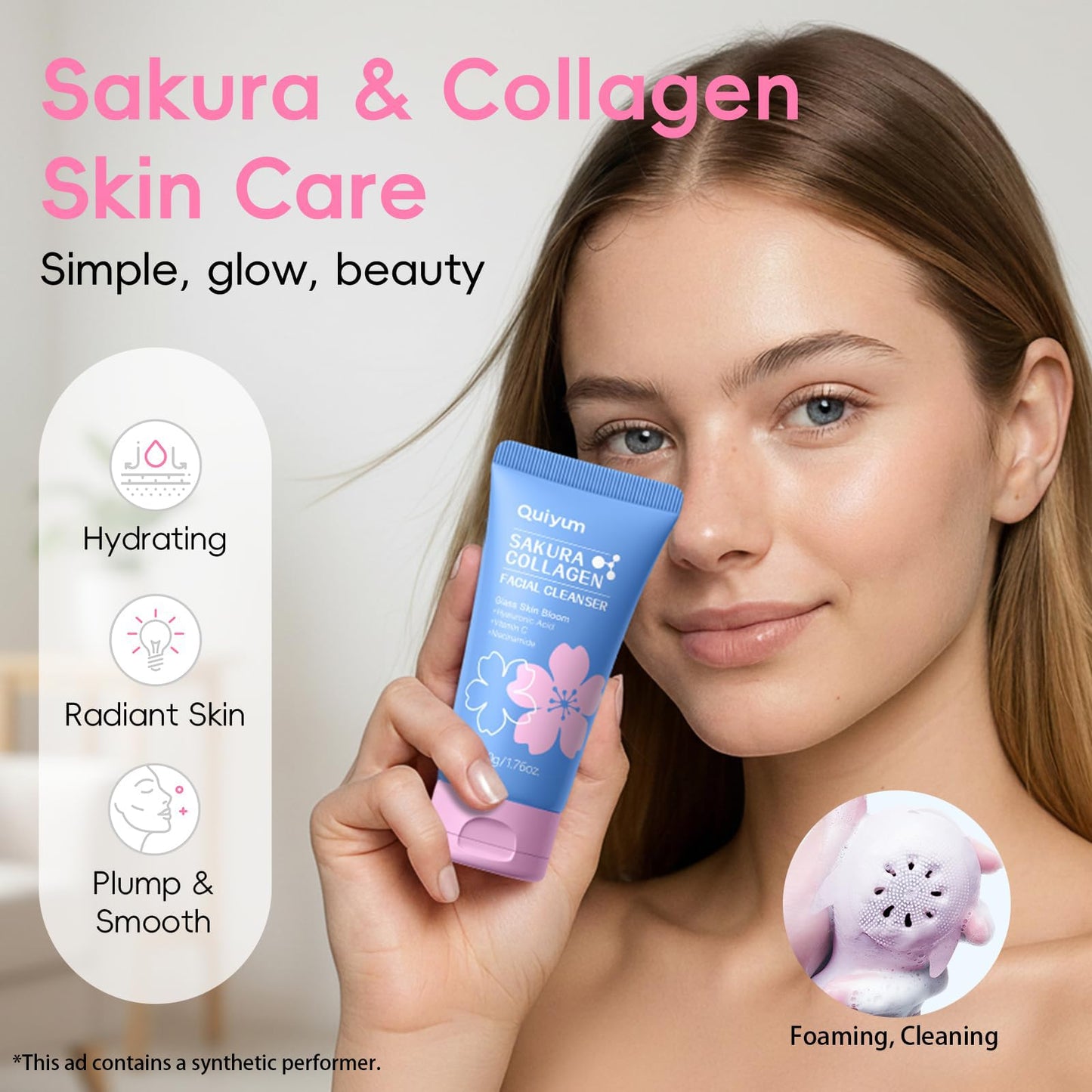 QUIYUM Sakura Collagen Skincare Set - 8-Piece Glass Skin Routine with Cleanser, Toner, Serum, Eye Cream, Moisturizer | Hydration, Firm, Glow for All Skin Types, Skin Care Gift Sets, for Mother's Day