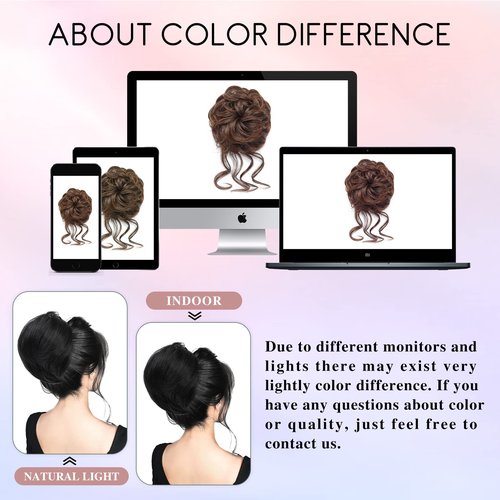 HSLHDI Messy Hair Bun Hair Piece for Women Short Bun Tousled Synthetic Elastic Scrunchies Hairpiece for Women Girls (1-5pcs, 4/30#-Darkest Brown & Light Auburn)…