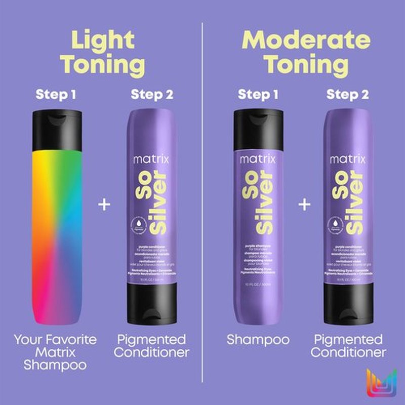 Matrix So Silver Purple Conditioner | Removes Brassy Yellow Undertones | Color Depositing & Toning | Pigmented Conditioner For Blondes and Greys | For Color Treated Hair | Salon Conditioner | Vegan