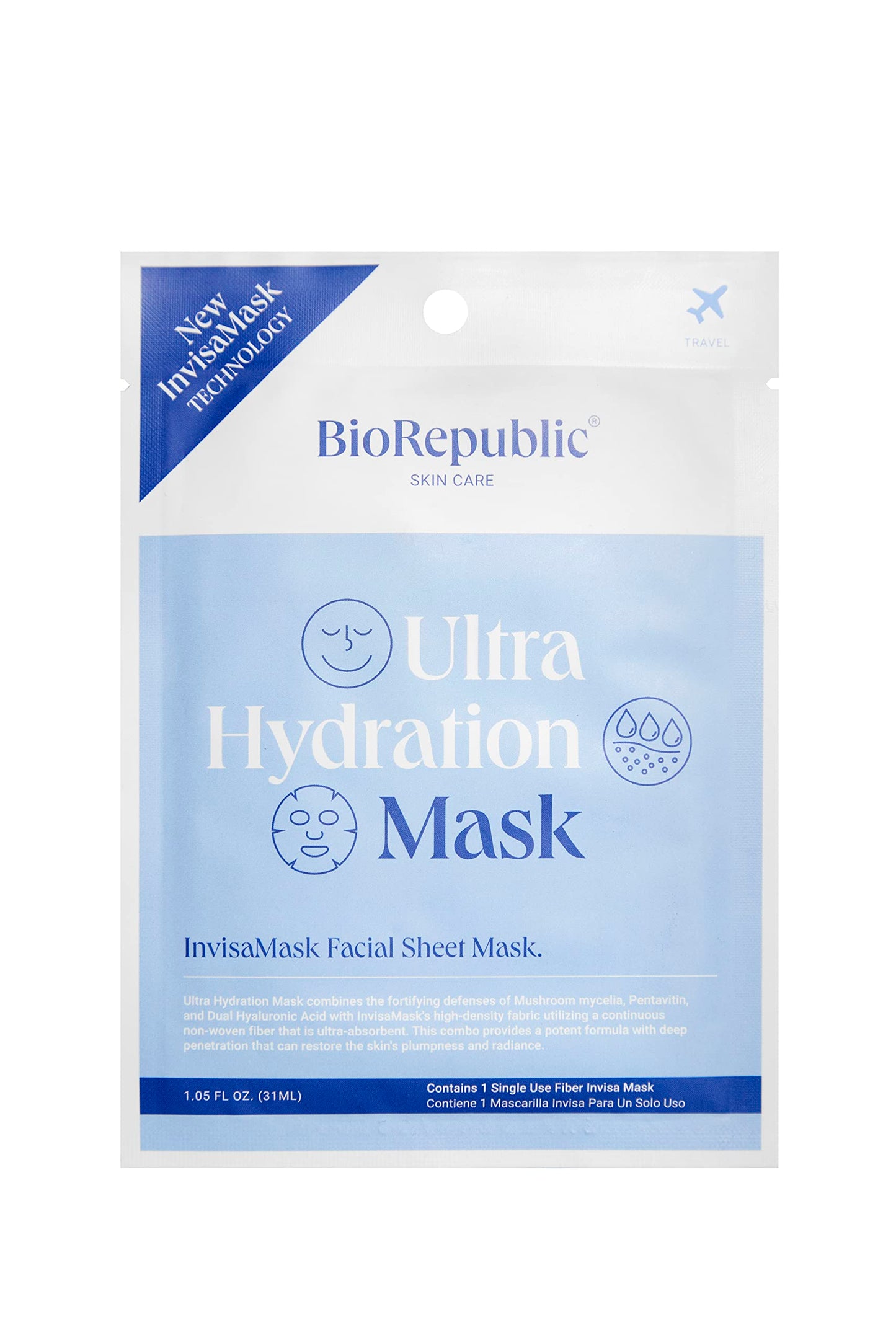 BioRepublic Ultra Hydration InvisaMask Sheet Masks – Plumping Face Mask with B5, Pentavitin & Dual Hyaluronic Acid for Dehydrated, Dull Skin (Pack of 6)