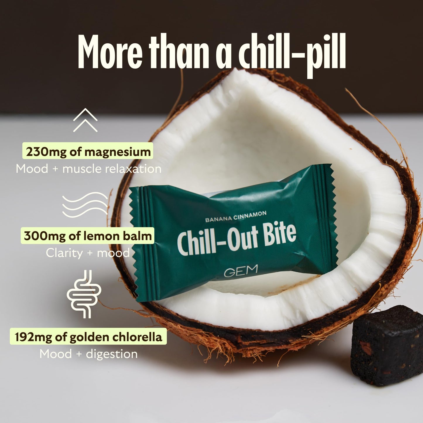 GEM Calm Bite | Supports Calm Mind & Clarity | Magnesium L-Threonate, Golden Chlorella, Lemon Balm | 50% of Your Daily Magnesium in One Bite | Gluten Free, Soy Free, Banana Cinnamon (7 Count)