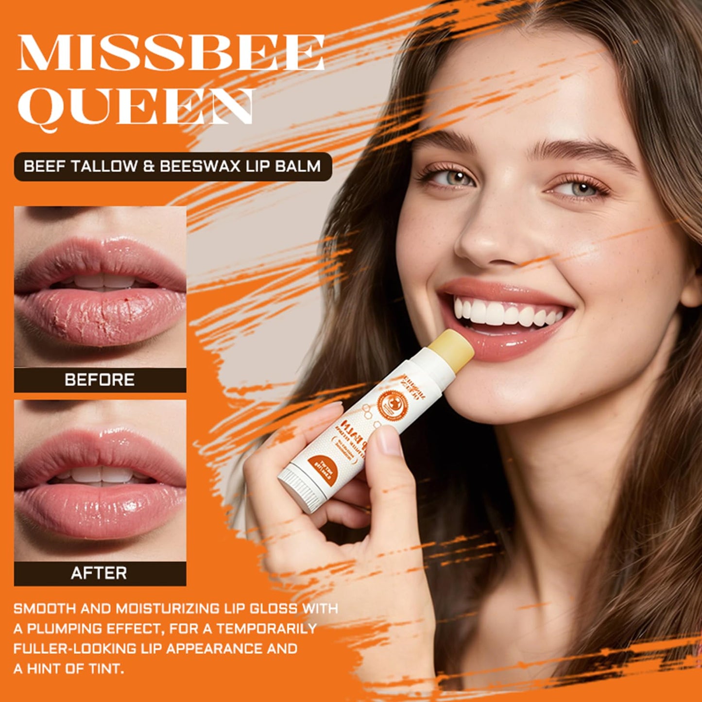 Beef Tallow Lip Balm with Original Beeswax | Dual-layer Hydrating Moisturizing for Dry Lips | Smooths Texture | Delivers Softness & Enhances Natural Shine | Unscented | 2PC (0.5 oz / 15g / 1pc)