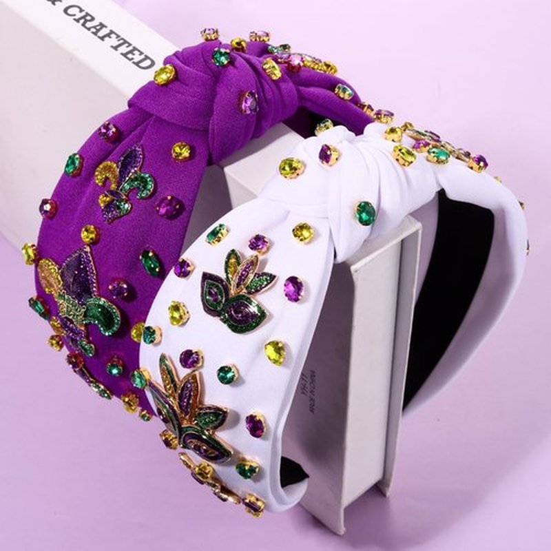 CEALXHENY 2PCS Mardi Gras Headband for Women, Purple Fleur De Lis Mask Headband, Carnival Mardi Gras Accessories Outfits Parade Party Favors Gifts