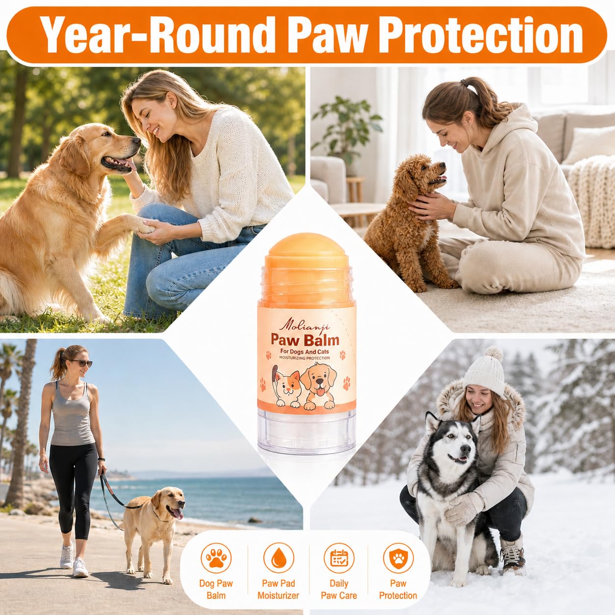 Dog Paw Balm & Nose Balm Stick for Dogs and Cats 1.41oz(40g), Lick-Safe Paw Wax Moisturizer for Dry Cracked Paws, Nose and Elbows, Helps Protect Against Hot Pavement,Snow and Road Salt