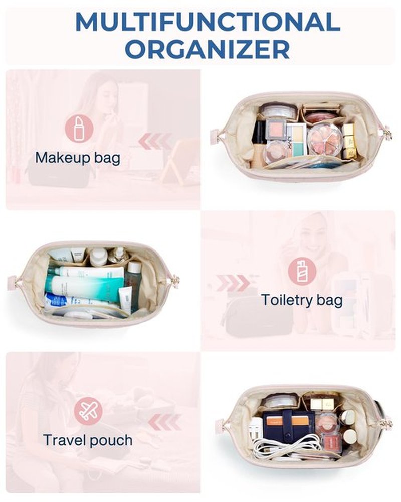BAGSMART Makeup Bag Travel Cosmetic Bag, Puffy Padded Make Up Bags for Women Makeup Organizer Case, Wide-open Pouch Purse Travel Essentials Toiletries Accessories Brushes, Teal
