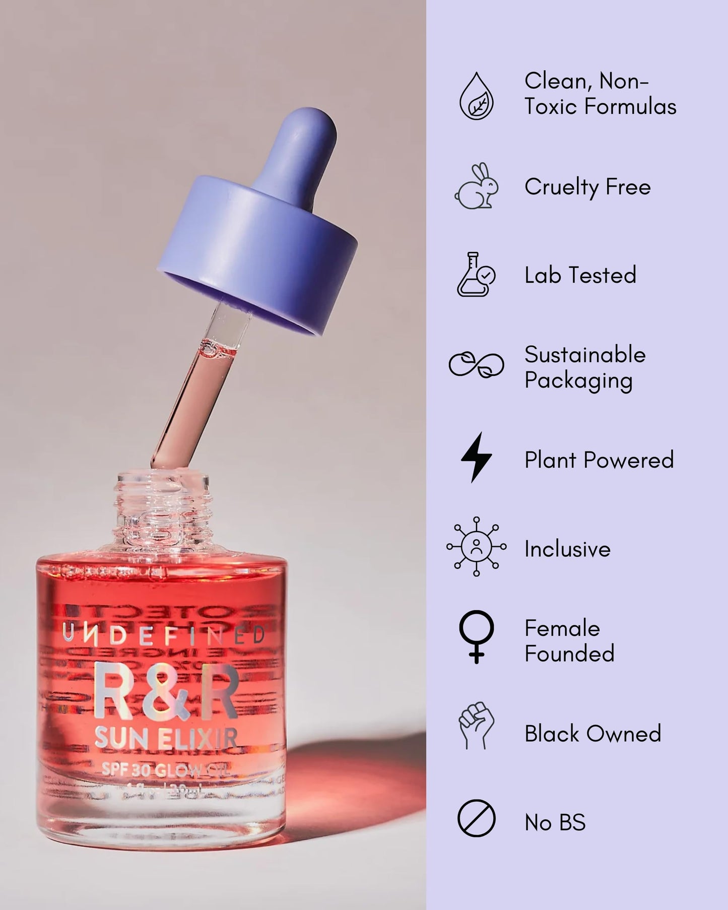 Undefined R&R Sun Elixir SPF 30 – Multitasking Glow Oil with Vitamin C, Water-Resistant Sunscreen, Rose & Vanilla Scent to brighten and protect face, body, hair from UV damage