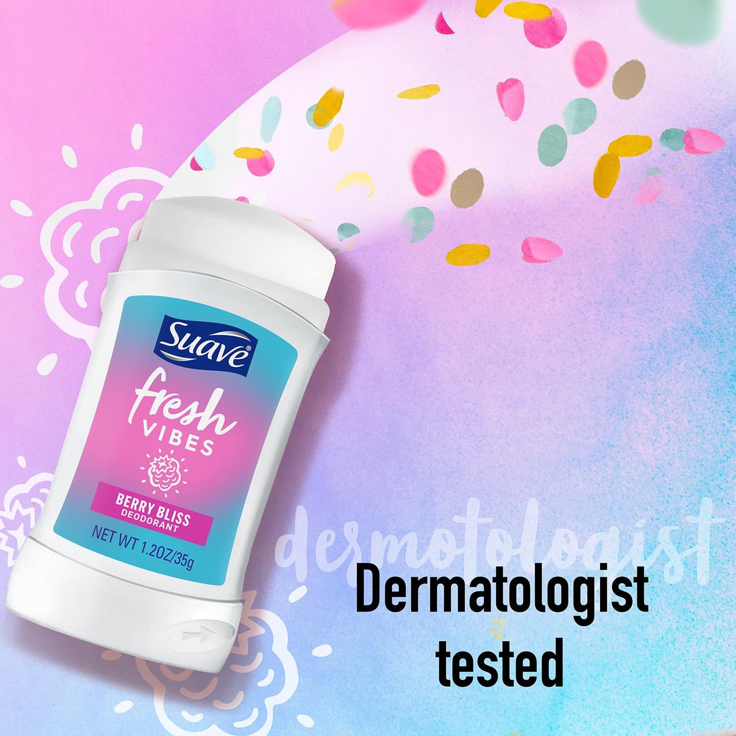 Suave Aluminum-Free Deodorant, Kids & Teen Girls – Fresh Vibes Berry Bliss 2-Pack, 48H Protection, 1.2 Oz Ea