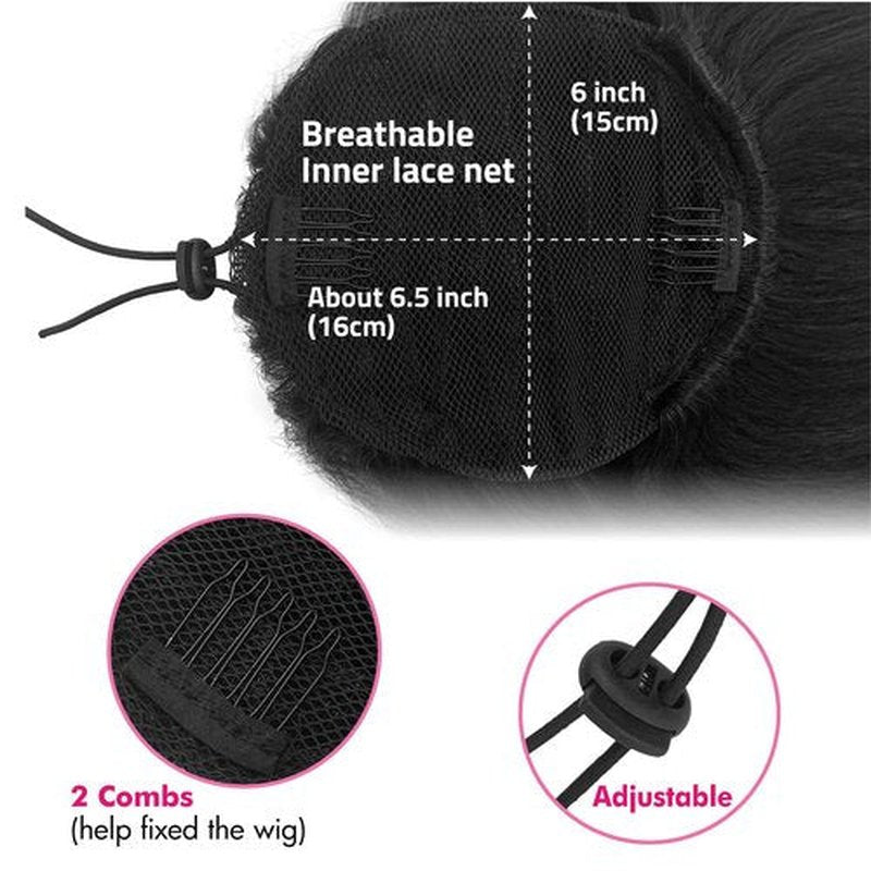 UAmy hair Long Curly Drawstring Ponytail for Women 18inch Dark Brown with Highlights Loose Curly Ends Yaki Straight Drawstring Ponytail Synthetic Curly Yaki Pony Tail Hairpieces for Daily Use(4H30)