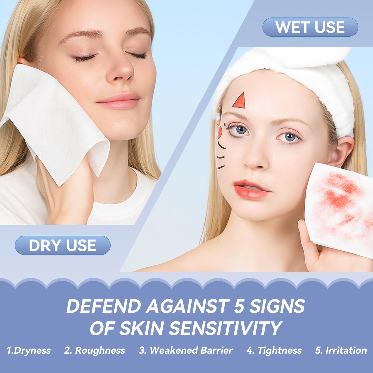 Cotpuredy Face Towels, Disposable Biodegradable Clean Facial Towelette for Sensitive Skin, Lint- free Face Cloths for Makeup Remover, Ultra Soft Dry Wipes, Skincare Women Cleansing 480 Count
