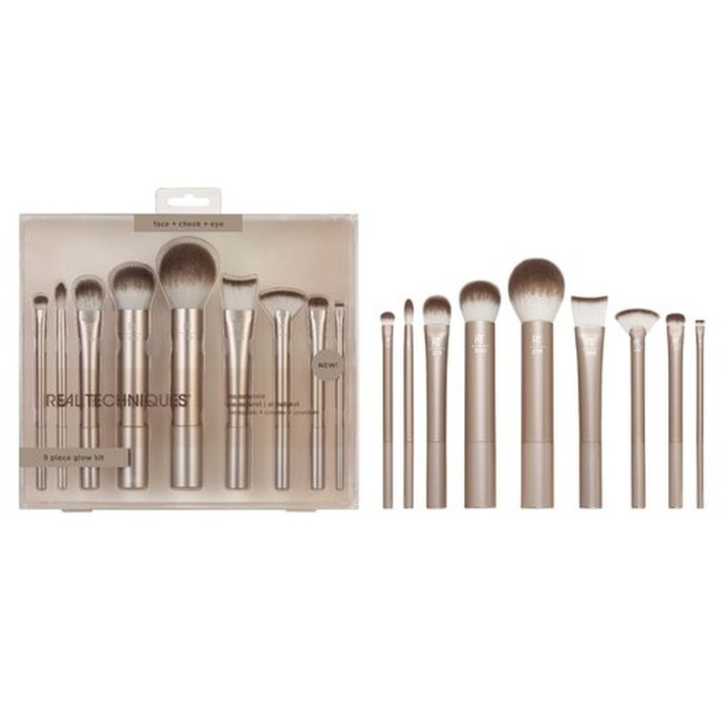 Real Techniques Au Naturale Makeup Brush 9 Piece Set, For Liquid, Cream, & Powder Eyeshadow, Foundation, Blush, Bronzer & Contour, Travel Friendly, Stocking Stuffer, Gift Set, Cruelty-Free