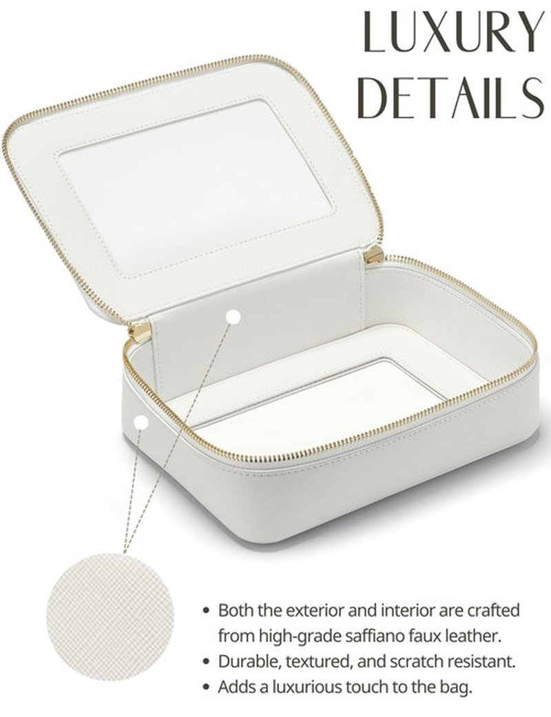 Popvibe Clear Makeup Case White Toiletry Bag Travel Medium Clear Cosmetic Bag with Zipper, Small Make Up Bag Organizer Traveling TSA Approved Transparent Bag Car for Essentials