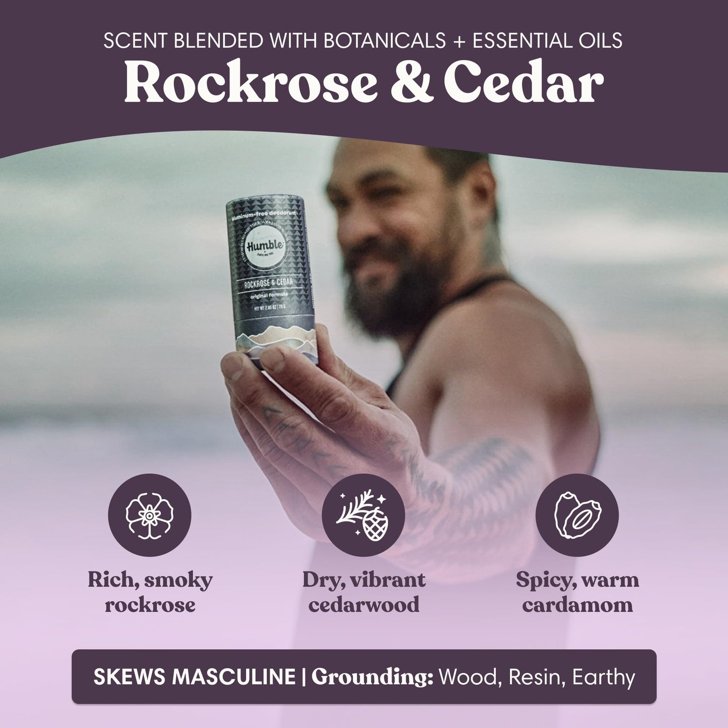 HUMBLE BRANDS Deodorant Stick, Rockrose & Cedar - Aluminum-Free Deodorant for Women & Men with Baking Soda, Essential Oils & Beeswax - Underarm Skincare for Long-Lasting Freshness, 2.65 Oz