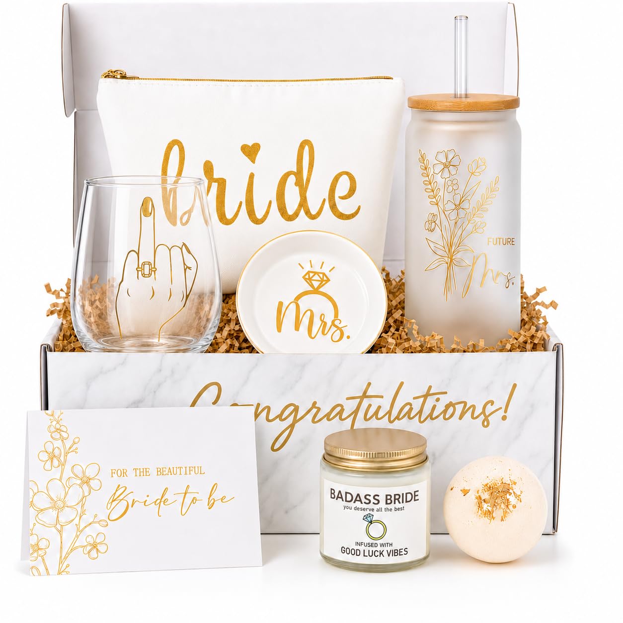 PuGez Bride To Be Gifts Box, Bridal Shower Bachelorette, Engagement Wedding Gift For Women, Her, Fiancee, Future Mrs, Newly Just Engaged Basket Ideas for Bachelor Party