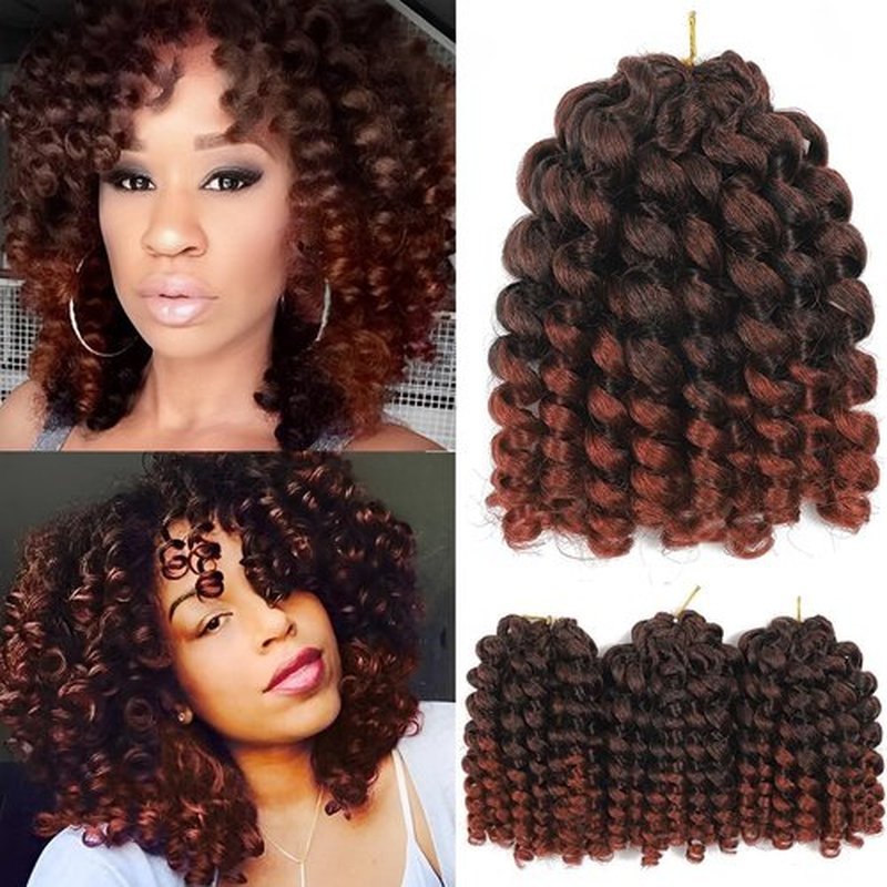 Wand Curl Crochet Braids Hair 8 Inch Jamaican Wand Curl Ombre Crochet Hair Jamaican Bounce Crochet Hair Colored Crochet Braids Ringlet Twist Hair Extension Crochet Hair(5PCS,T350)
