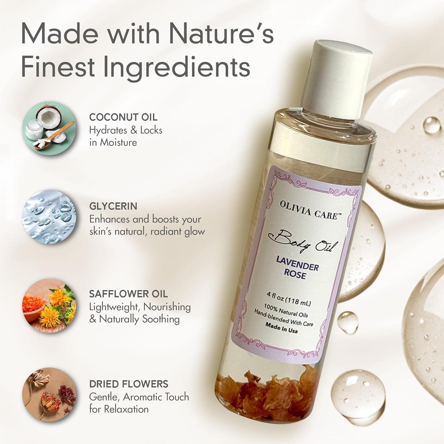 Olivia Care 3 Pack Body Oils: Apricot Fig, French Rose, Jasmine Gardenia - Natural Perfume Oils For Women & After Bath Oils Body Moisturizers, Rich in Vitamin E, K, & Omega (3 Scents)