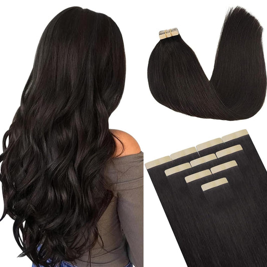 DOORES Real Human Hair Tape in Extensions, Dark Brown 26 Inch 30g 10pcs, Long Straight Remy Hair