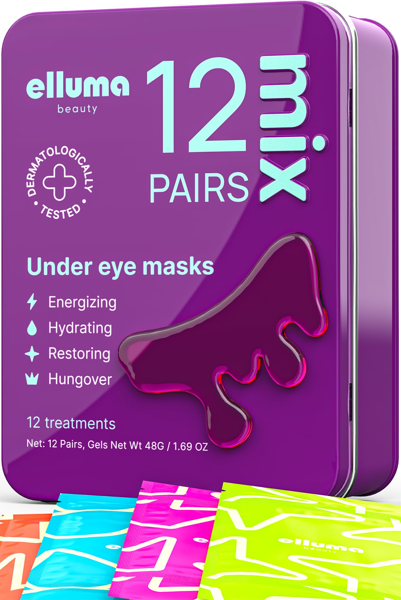 Elluma Beauty Under Eye Patches 12 Pairs of Themed Hydrogel Eye Gel Pads - For Puffy Eyes and Dark Circles, Under Eye Bags, Wrinkles - Mix Set | Energizing, Hydrating, Restoring, Hungover