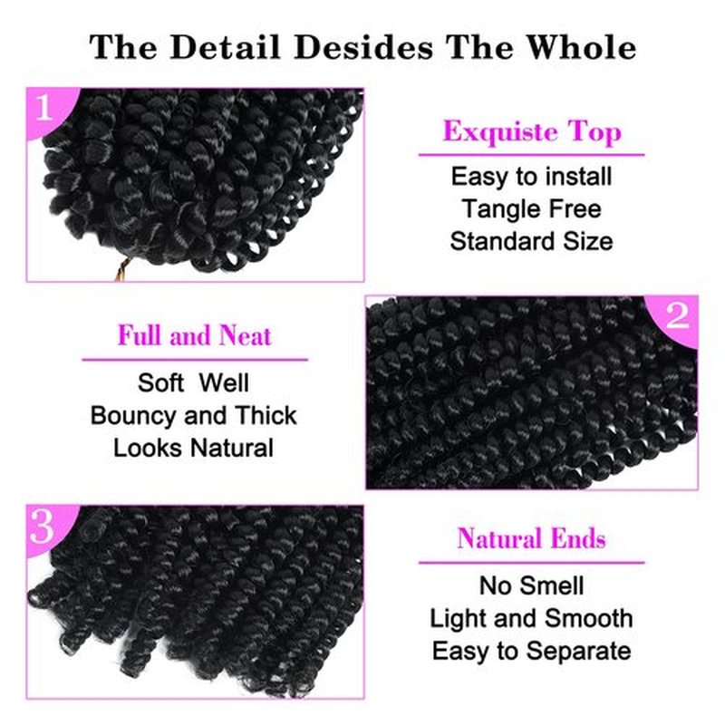 7 Pack Spring Twist Crochet Braiding Hair 10 Inch Bomb Twist Crochet Braids Ombre Colors Low Temperature Synthetic Fluffy Hair Extensions 15 Strands 75g/Pack (10 inches, 1B#)