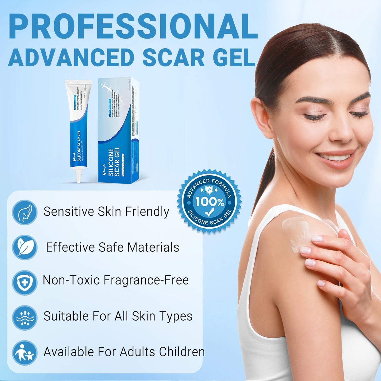Kunyle 100% Silicone Scar Gel, Scar Cream, Advanced Scar Stick for Surgical Scars, Stretch Marks, Keloid Bump Removal, Old and New Scars 0.63oz (18g)