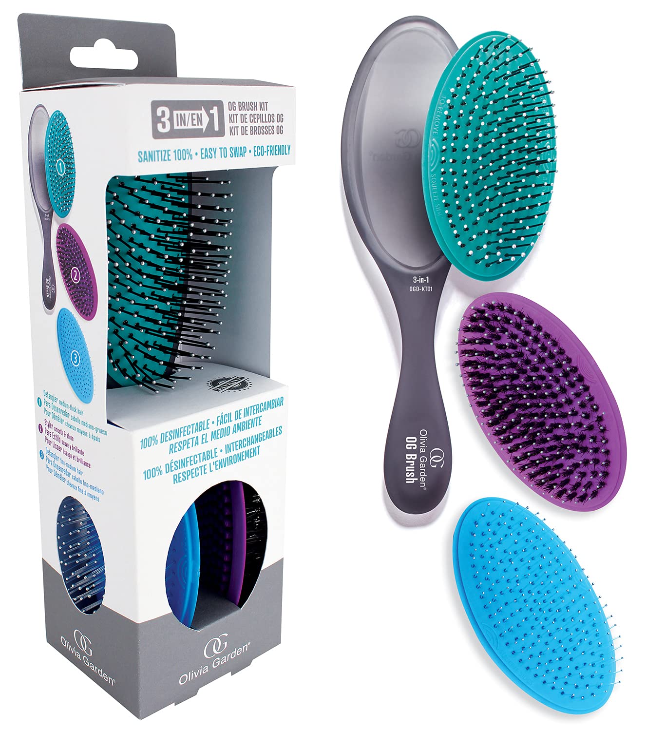 Olivia Garden OG Detangler Brush - Scalp-Massaging, Easy-Clean Design for All Hair Types
