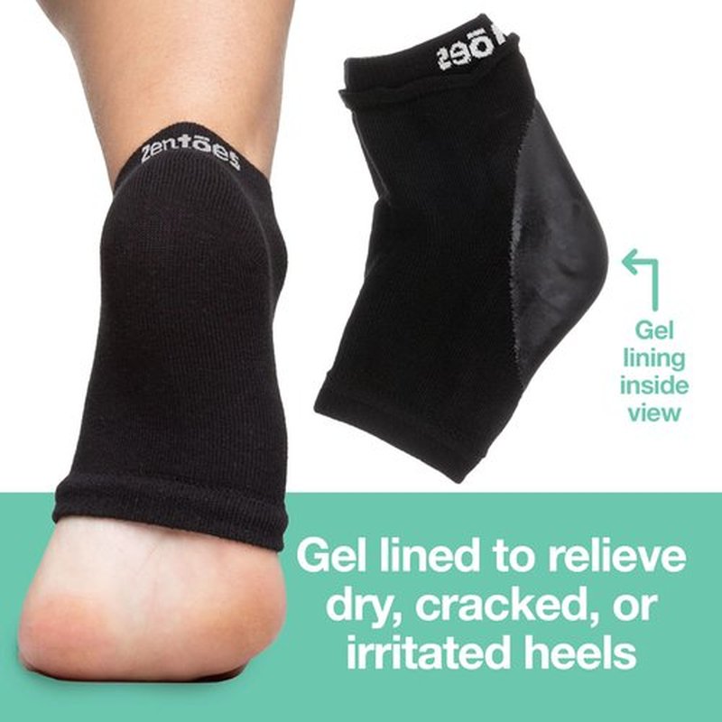 ZenToes Moisturizing Sleep Socks with Vitamin E, Olive Oil and Jojoba Seed Oil to Soften and Hydrate Dry Cracked Heels (Cotton Black, Wide Width)