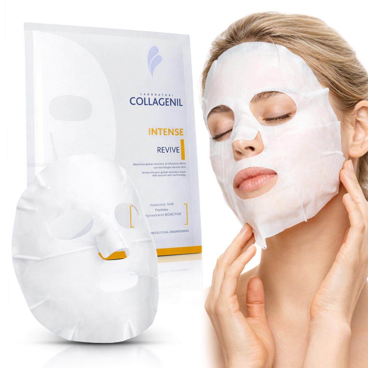COLLAGENIL Intense Revive Global Recovery Face Mask, Hyaluronic Acid & Peptide Complex, Brightening & Moisturizing, Post-Treatment Care, Single-Use Lyocell Masks, 0.6 fl oz, 3 Count