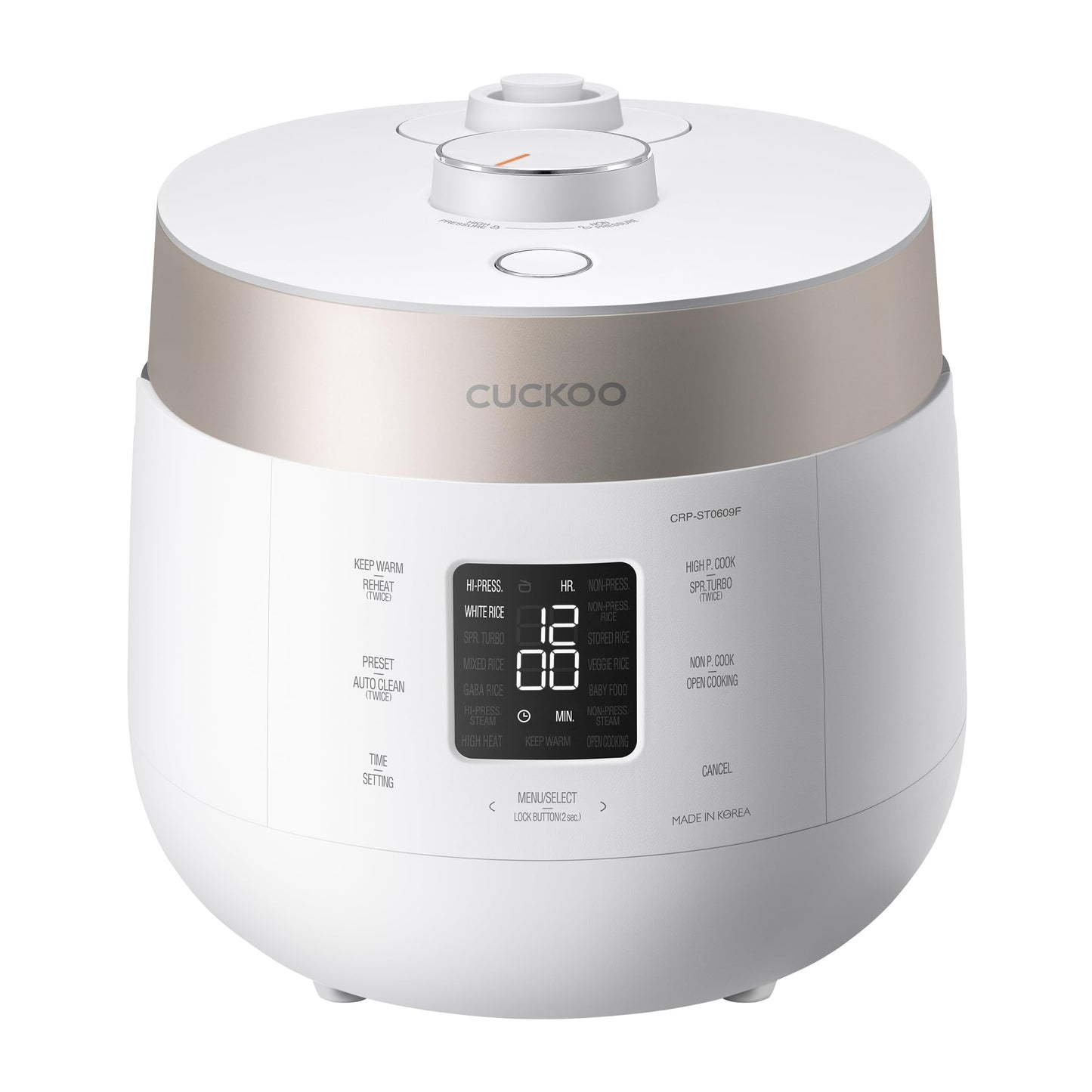 CUCKOO Twin Pressure Rice Cooker 6-Cup Uncooked / 12-Cup Cooked with Nonstick Inner Pot, Versatile Rice Maker & Warmer with 16 Menu Options, Open Cooking Mode, Voice Guide, White (CRP-ST0609FW)