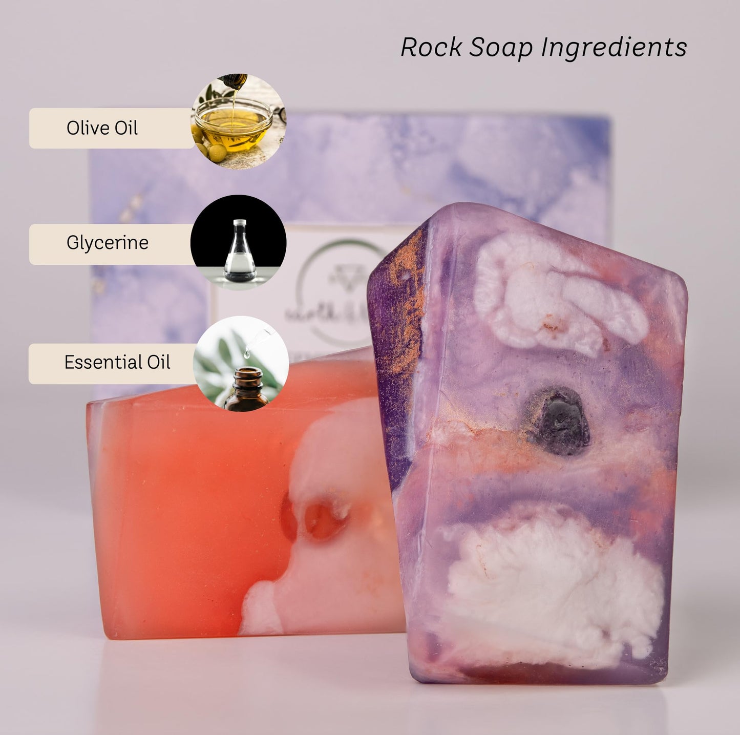Earth & Home Rock Soap Gift Set of 2- Mothers day Gift- Decorative Scented Gemstone Soap with Crystals Inside- with Natural Ingredients & Essential Oil