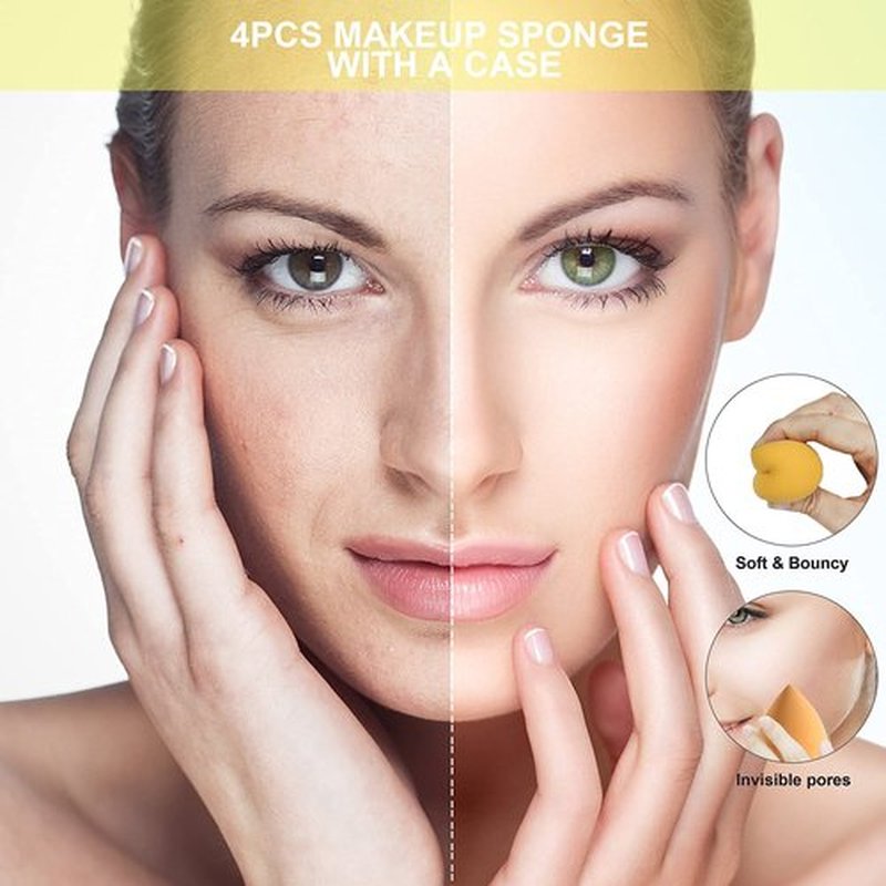 Makeup Sponge Blender DUAIU 4 Pack Beauty Blender Foundation Sponges Set Latex Free Blenders Beauty Make up Sponges with Sponge Egg Case(Lemon Yellow)