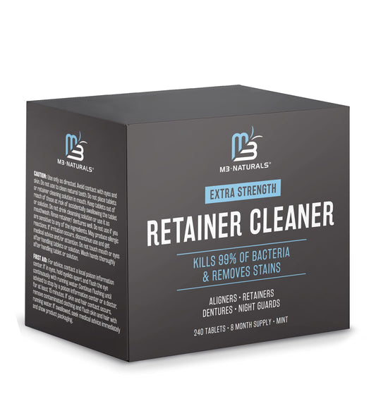 Retainer and Denture Cleansers 240 Tablets Removes Bad Odors Discoloration Stains Plaque for Cleaning Invisalign Mouth Guard Night Guard and Removable Dental Appliances by M3 Naturals