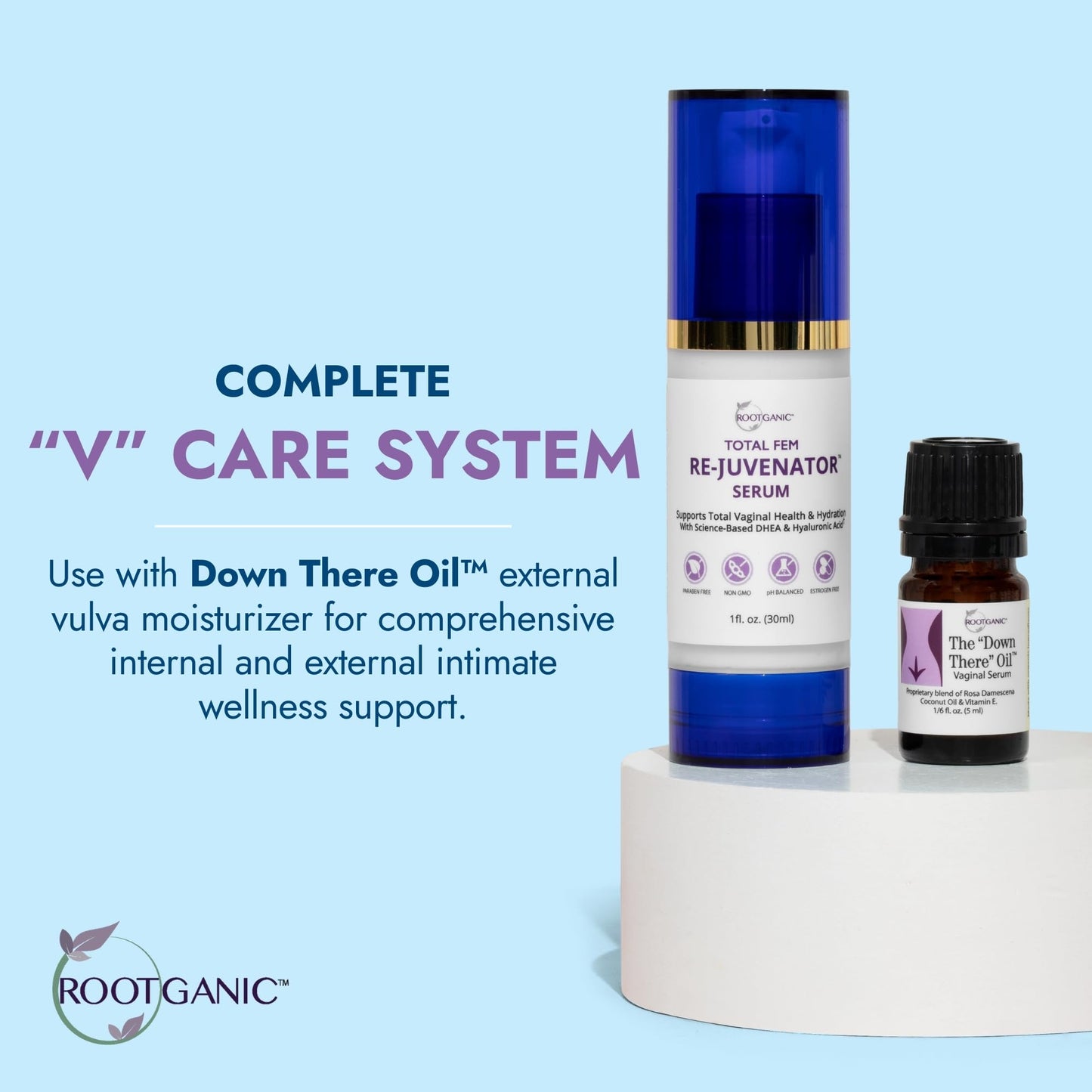Rootganic Total Fem ReJuvenator Serum - Internal Vaginal Moisturizer with DHEA and Hyaluronic Acid - Hormone-Free Intimate Vaginal Support for Menopause, Postpartum and More - 30ml