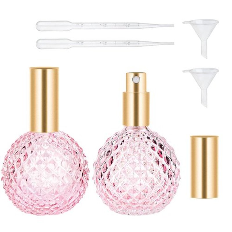 HXRYAGi Portable Travel Perfume Bottle Empty Bottle, 3.4 Ounce Glass Perfume Atomizer Bottle Refillable, 2pcs Pink Empty Perfume Spray Bottles with 2 Funnels and 2 Droppers