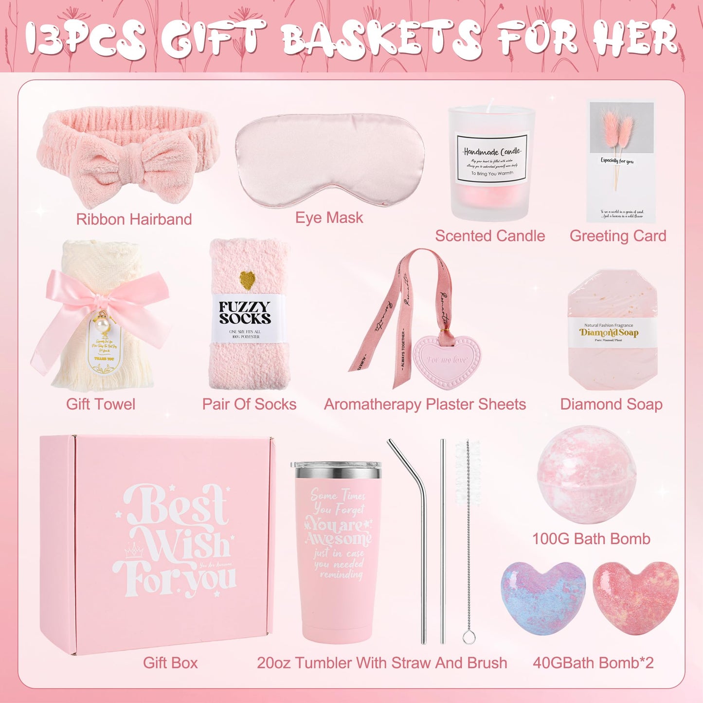 Birthday Gifts for Women Her Friend Sister Wife Grandma, Relaxing Spa Gift Basket, Luxury Self Care Bath Set for Her - Best Wish for You