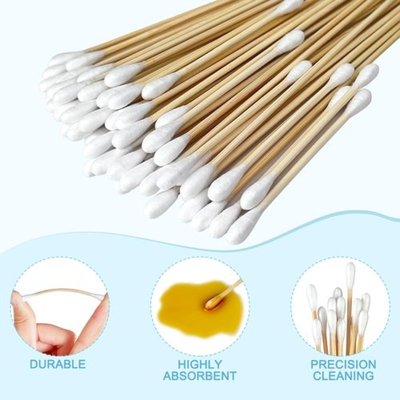 Bamboo Cotton Swabs Set - 400 ct with 300 Double-Tipped 3-Inch and 100 Long 6-Inch Swabs - Biodegradable and Organic with Storage Case for Makeup, Pet Care, and Cleaning