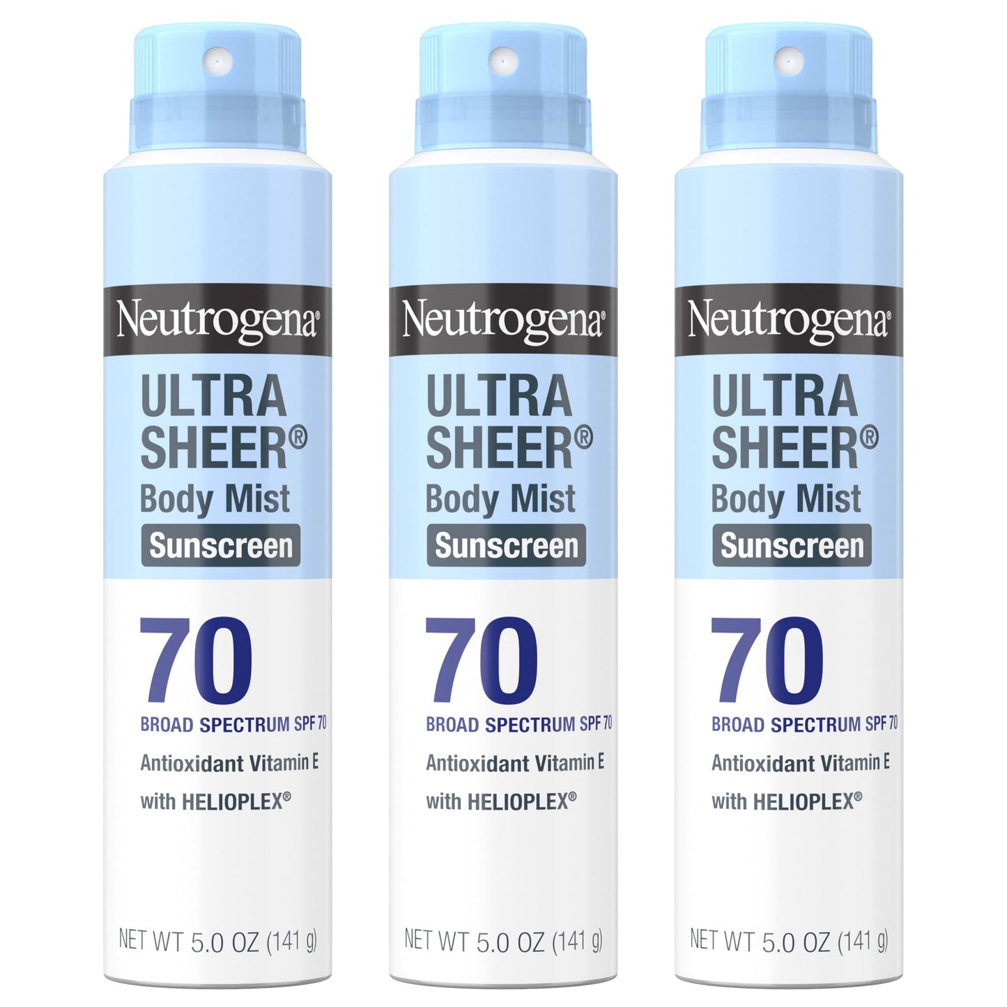 Neutrogena Ultra Sheer Dry Touch Sunscreen Spray SPF 70 Broad Spectrum UVA UVB Protection Lightweight Water Resistant up to 80 Minutes Oil PABA Oxybenzone Free, 3-pack of 5 oz