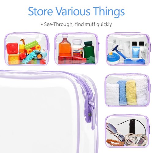 PACKISM Clear Makeup Bags, 2 Pack TSA Approved Toiletry Bags in 2 Size Clear Travels Bags for Toiletries, Clear Cosmetic Bags Airport Carry on Clear Compliant Bag, Baby Pink and Purple
